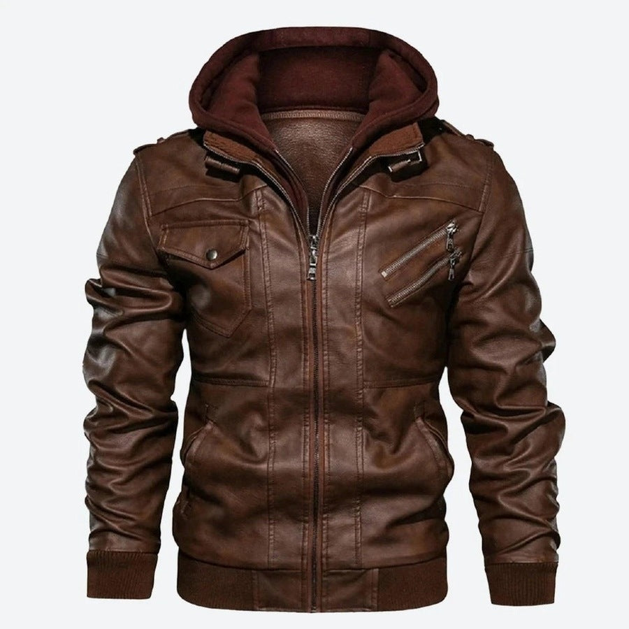 Versatile Hooded Faux Leather Jackets