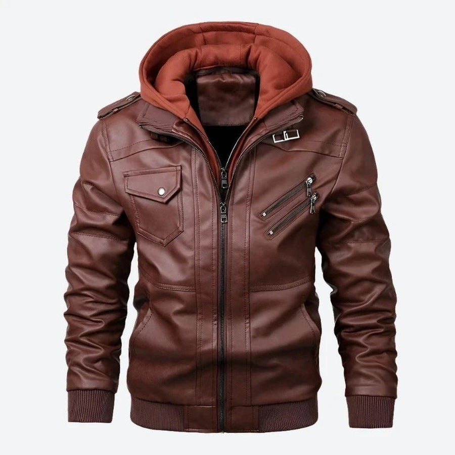 Versatile Hooded Faux Leather Jackets