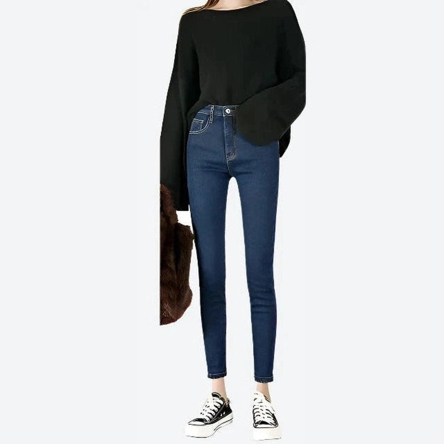 Warm Fleece-Lined High-Waist Skinny Jeans