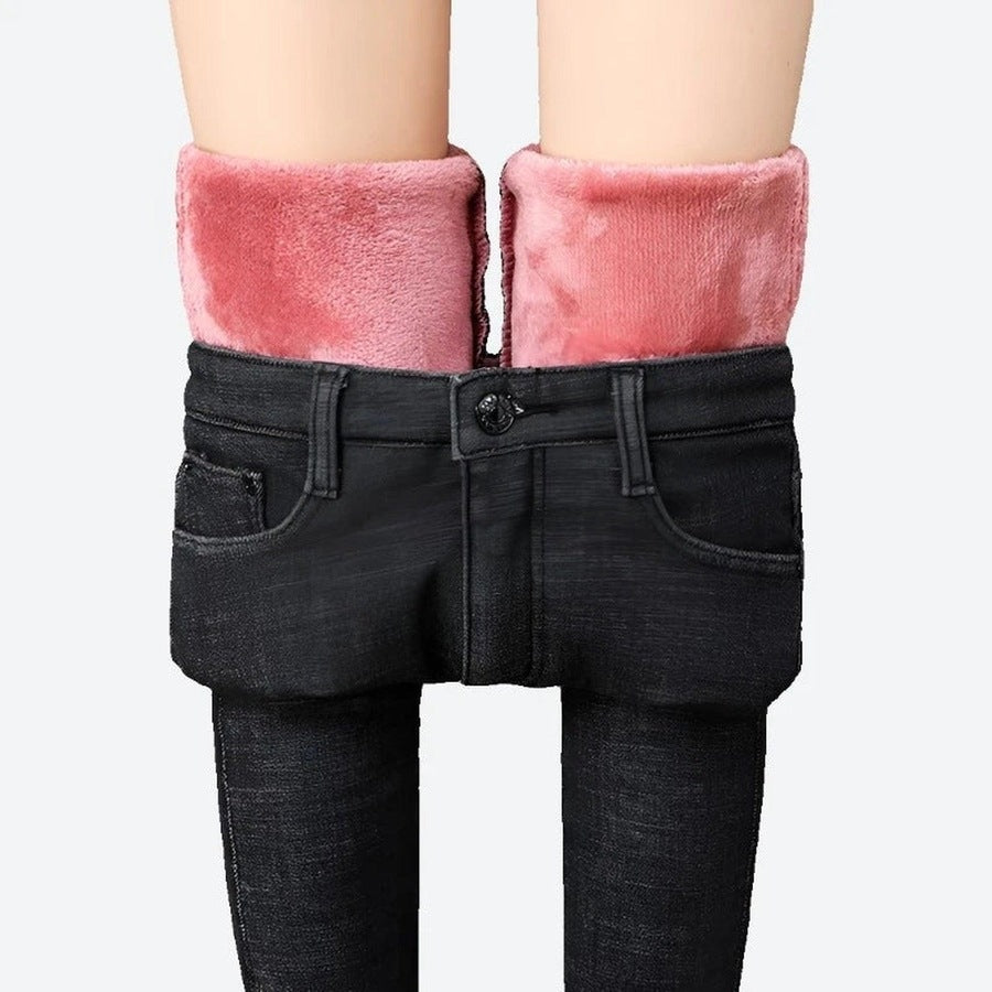 Warm Fleece-Lined High-Waist Skinny Jeans