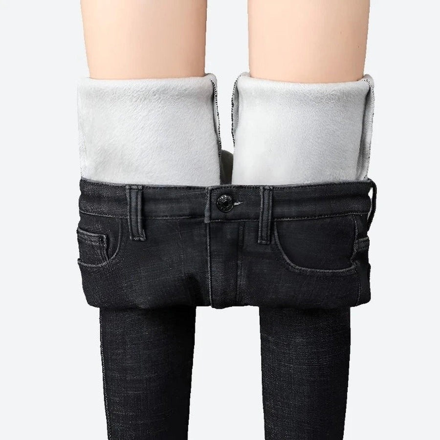 Warm Fleece-Lined High-Waist Skinny Jeans