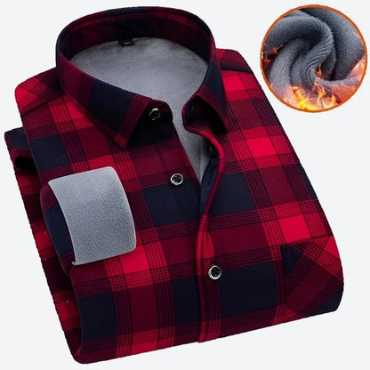 Warm Plaid Fleece-Lined Button Shirts