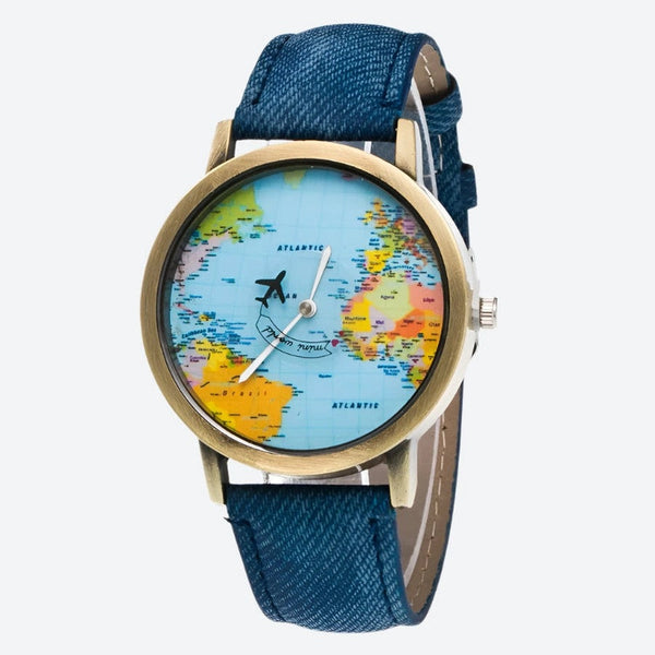 World Map Design Analog Wrist Watches