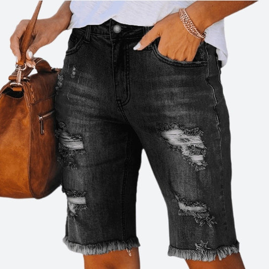 Casual Distressed Denim Bermuda Shorts