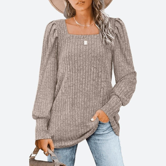 Cozy Square Neck Long Sleeve Blouses