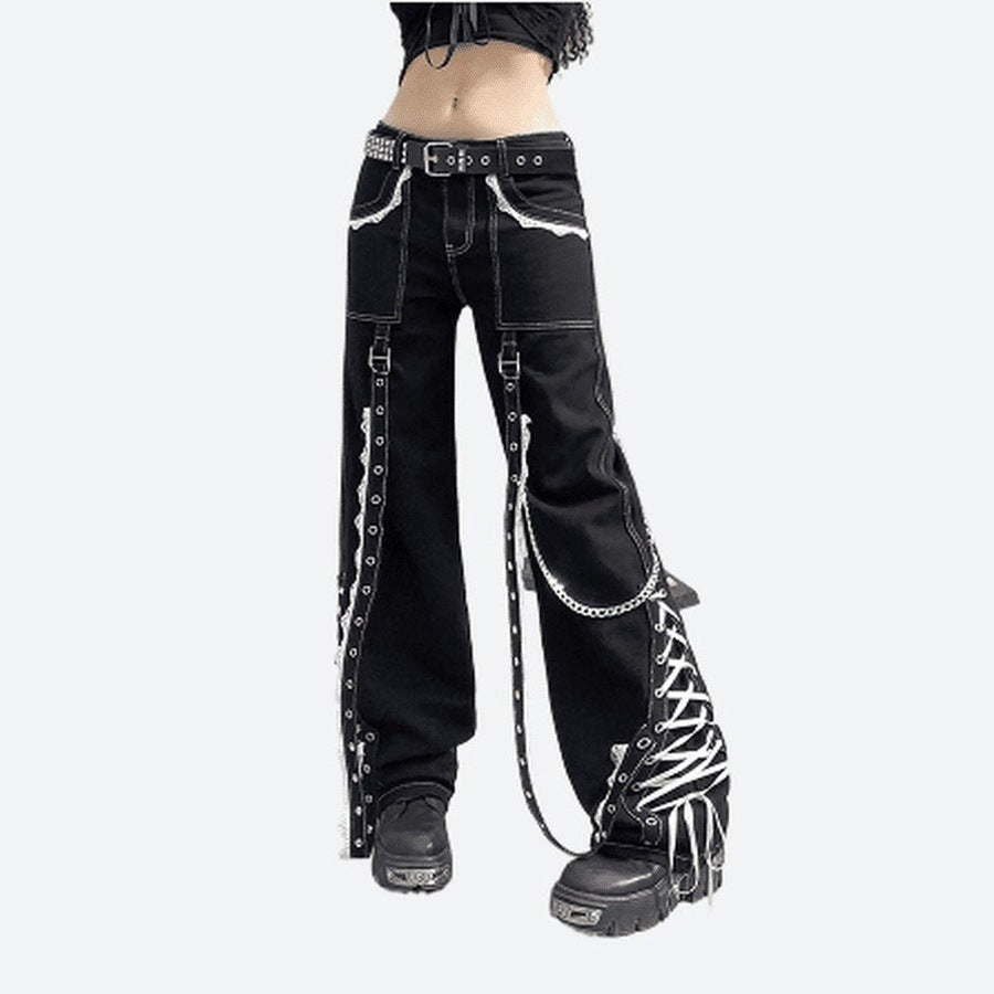 Edgy Chain Detail High-Waist Joggers