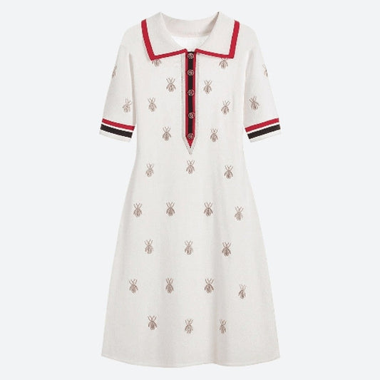 Elegant Embroidered Polo Collar Dresses