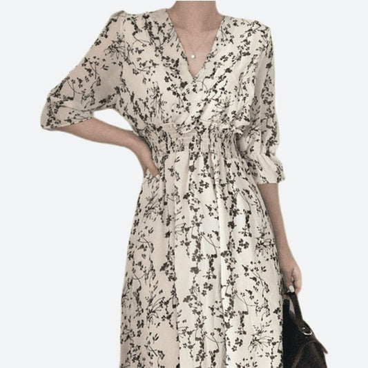 Elegant Floral Print Chiffon Midi Dresses