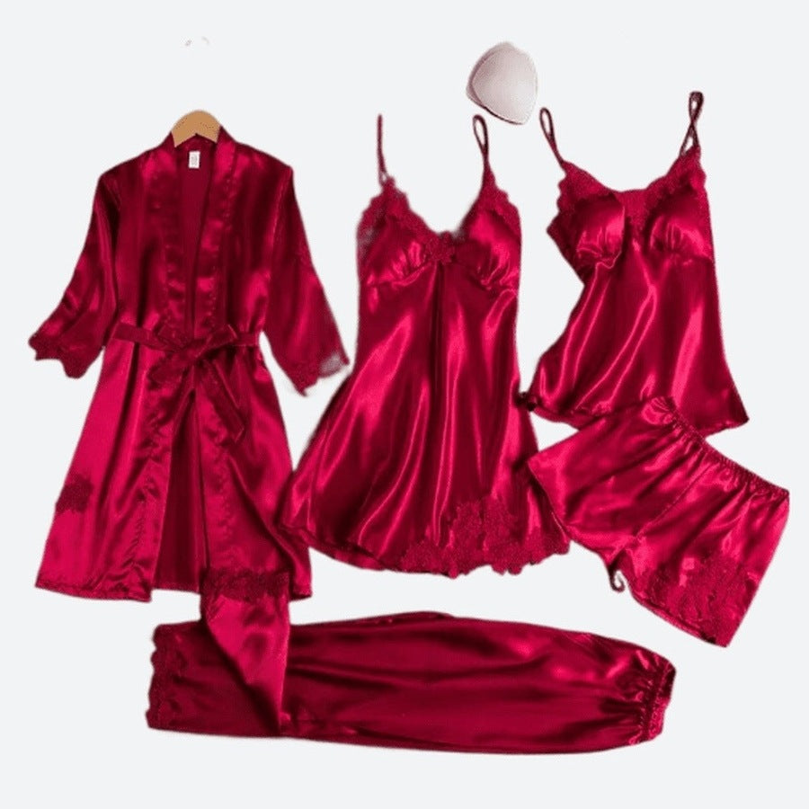 Luxurious Satin Five-Piece Sleepwear Set