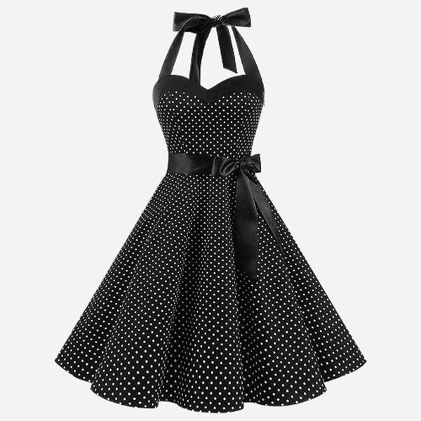 Retro Halter Neck Polka Dot Dresses