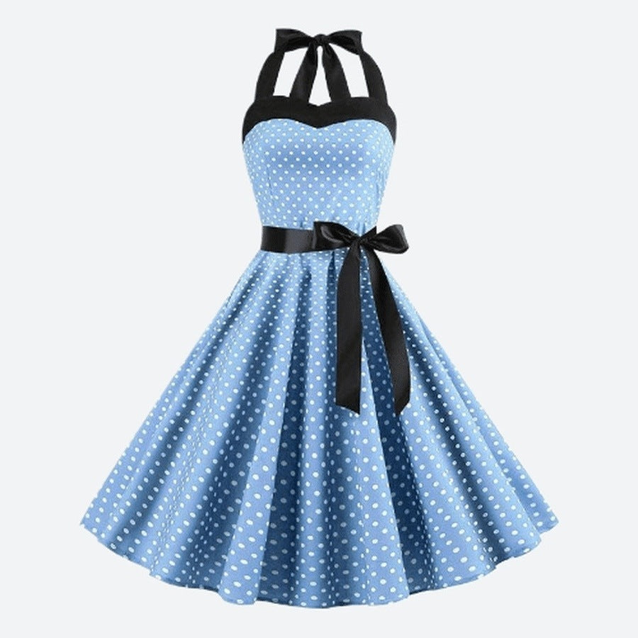 Retro Halter Neck Polka Dot Dresses