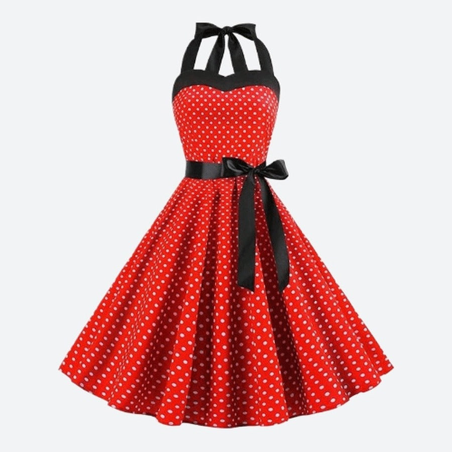 Retro Halter Neck Polka Dot Dresses