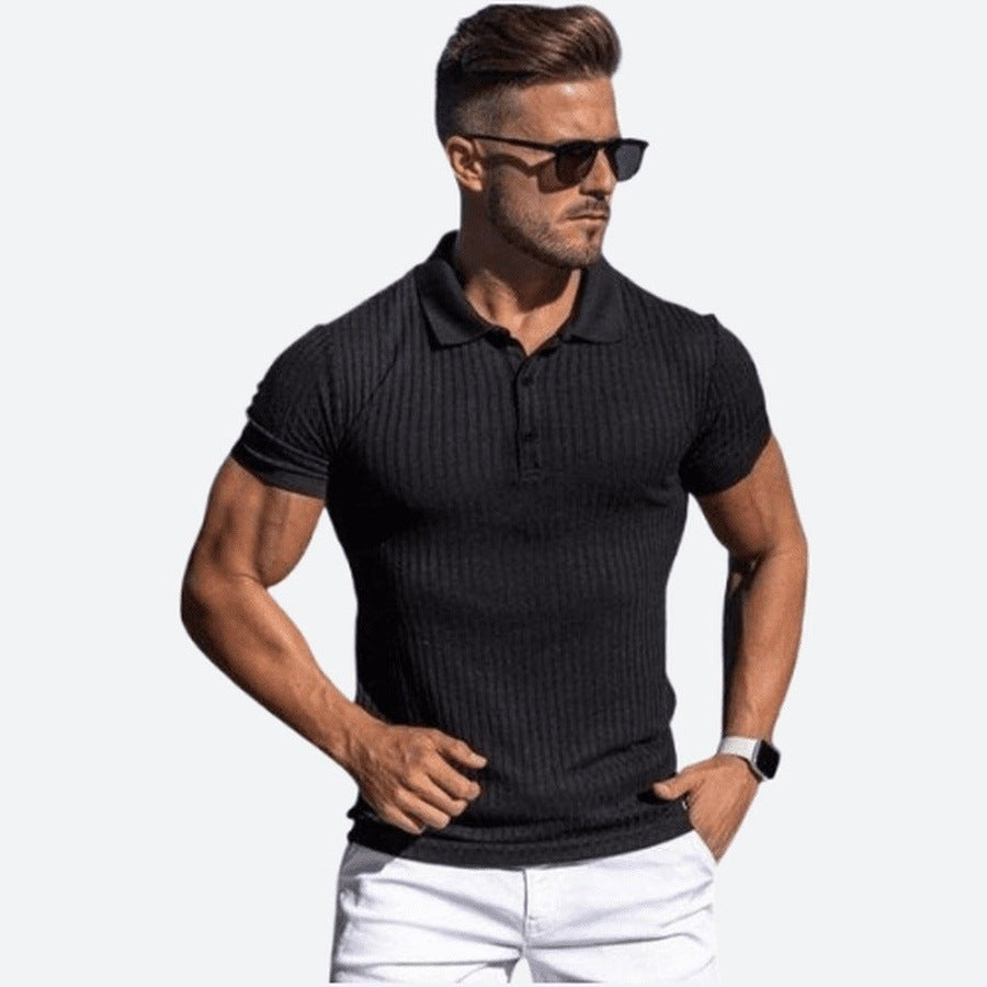 Sleek Ribbed Texture Slim Polo Shirts