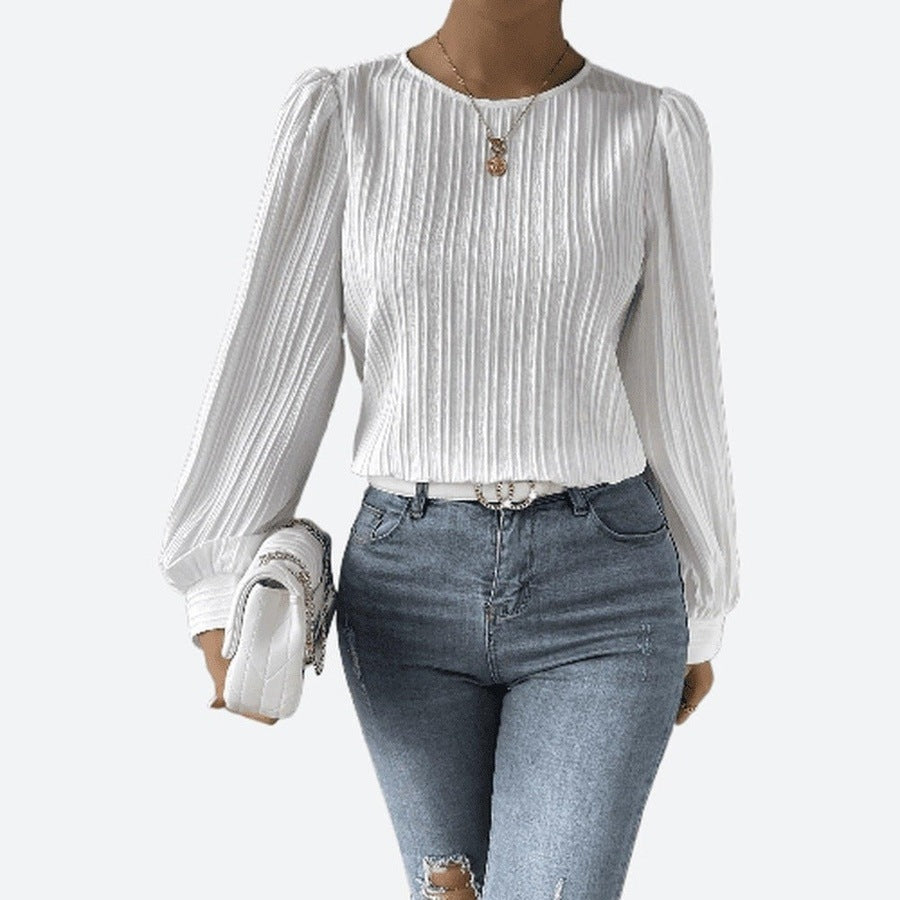 Stylish Round Neck Long Sleeve Blouses