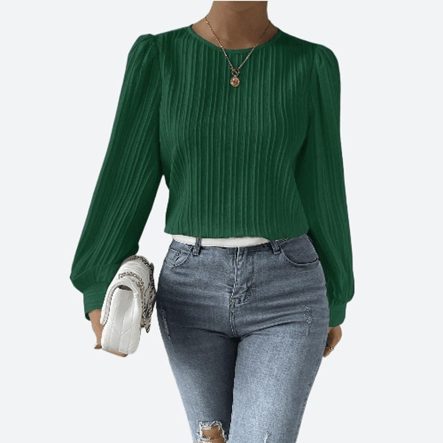 Stylish Round Neck Long Sleeve Blouses