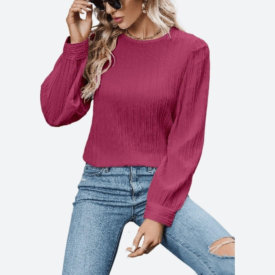 Stylish Round Neck Long Sleeve Blouses