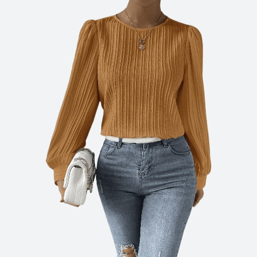 Stylish Round Neck Long Sleeve Blouses