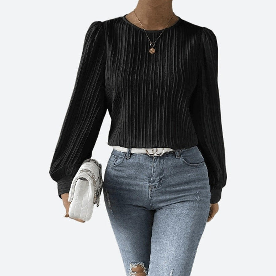 Stylish Round Neck Long Sleeve Blouses