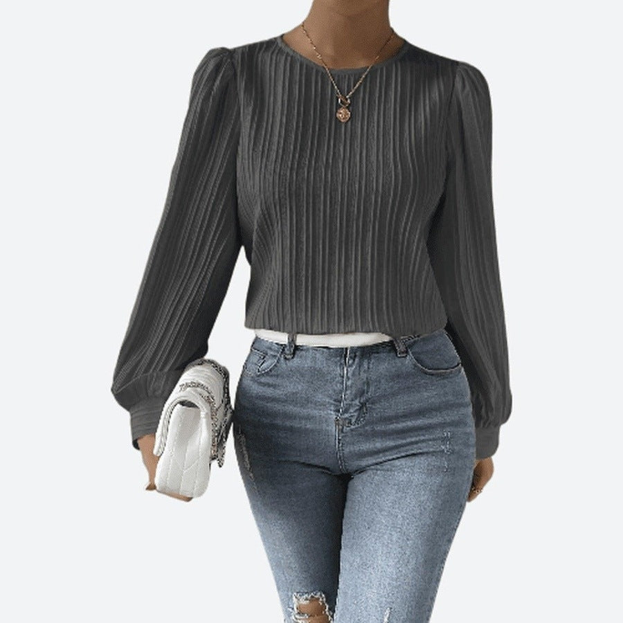 Stylish Round Neck Long Sleeve Blouses